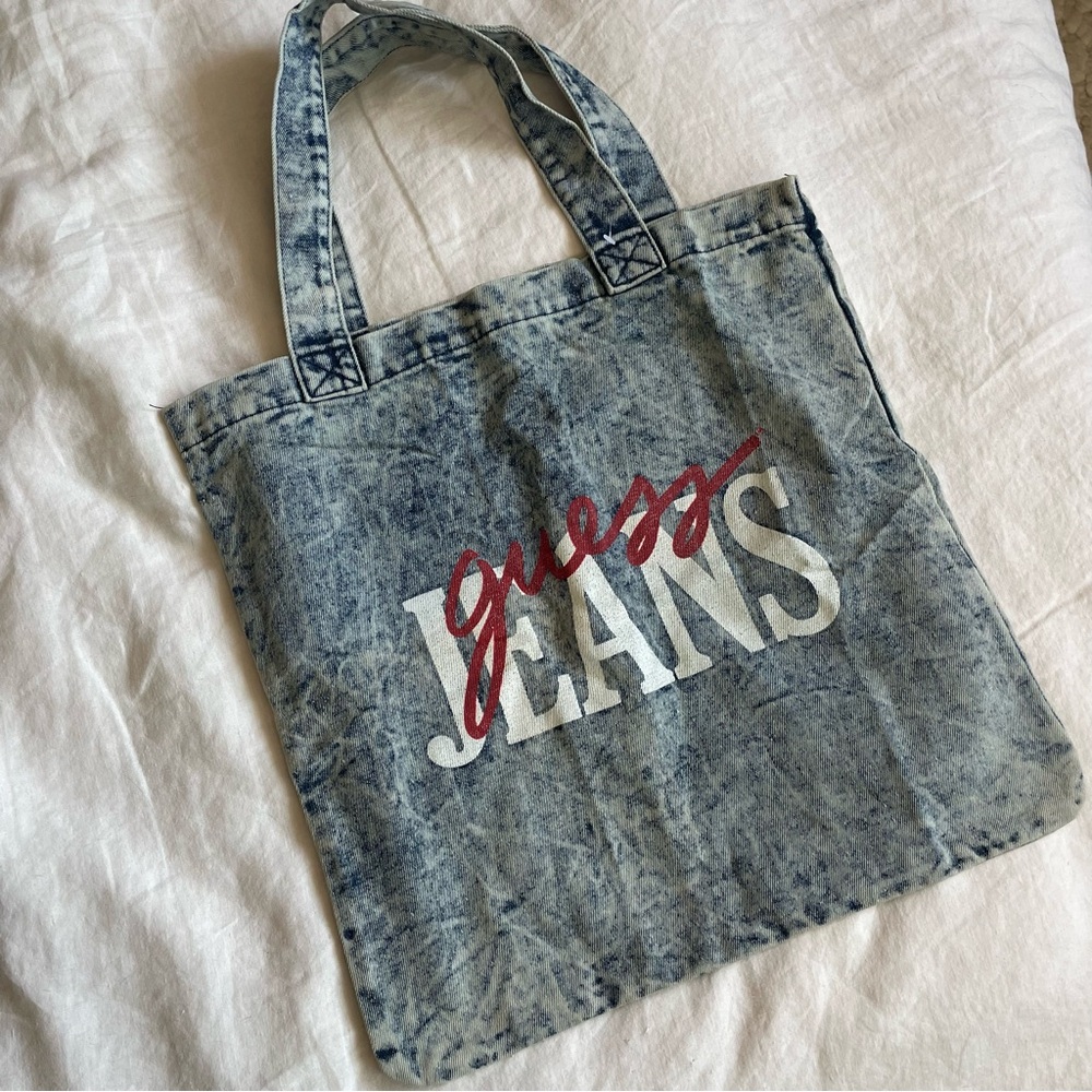 Guess Denim Tote with Red and White Logo